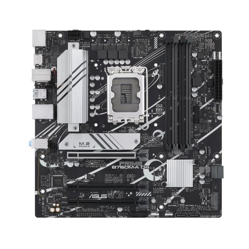 Emaplaat|ASUS|Intel B760 Express|LGA1700|Micro-ATX|Mälu DDR4|Mälu pesad 4|1xPCI-Express 4.0 16x|2xM.2|1xHDMI|1xDisplayPort|4xUSB 2.0|2xUSB 3.2|1xPS/2|1xRJ45|3xAudio port|PRIMEB760M-AD4-CSM