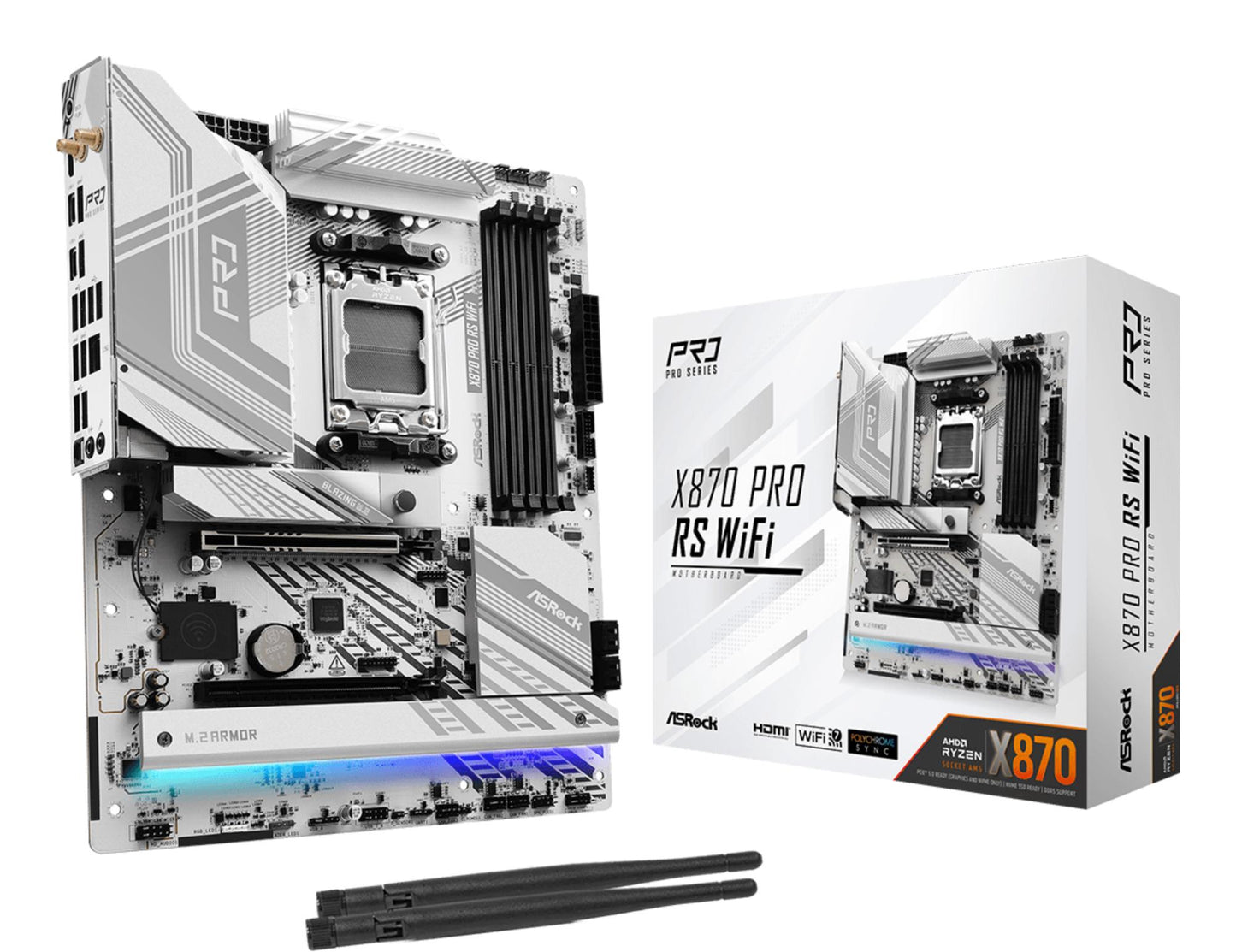 Peamine plaat|ASROCK|AMD X870|SAM5|ATX|Mälu DDR5|Mälu pesad 4|1xPCI-Express 4.0 16x|1xPCI-Express 5.0 16x|4xM.2|1xHDMI|6xUSB 2.0|4xUSB 3.2|2xUSB-C|1xOptical S/PDIF|1xRJ45|2xAudio port|X870PRORSWIFI