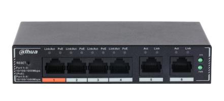 Lüliti|DAHUA|DH-SG4006P|Lüliti kiht L2|6xRJ-45 porti|RJ-45 portide tüüp Gigabit Ethernet (10/100/1000)|4xPower over Ethernet (PoE) portide arv|Kokku Power over Ethernet (PoE) eelarve 60 W|SG4006P