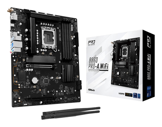 Mainboard|ASROCK|Intel B860 Express|LGA1851|ATX|Memory DDR5|Memory slots 4|1xPCI-Express 4.0 16x|1xPCI-Express 5.0 16x|1xM.2|1xHDMI|1xDisplayPort|1xAudio-In|1xAudio-Out|1xMicrophone|2xUSB 2.0|6xUSB 3.2|1xUSB-C|1xRJ45|B860PRO-AWIFI