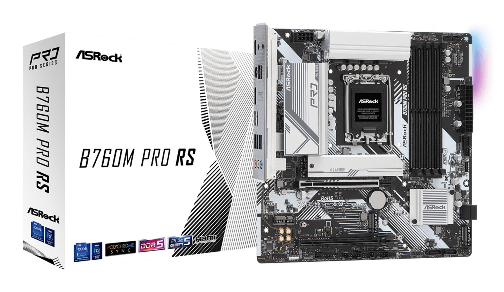 Peamine plaat|ASROCK|Intel B760 Express|LGA1700|Micro-ATX|Mälu DDR5|Mälu pesad 4|1xPCI-Express 3.0 16x|1xPCI-Express 5.0 16x|1xM.2|1xHDMI|1xDisplayPort|2xUSB 2.0|3xUSB 3.2|1xUSB-C|1xPS/2|1xRJ45|3xAudio port|B760MPRORS