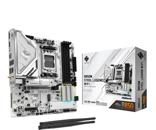 Mainboard|ASROCK|AMD B850|SAM5|Micro-ATX|Memory DDR5|Memory slots 4|4xPCI-Express 4.0 4x	|1xPCI-Express 5.0 16x|1xM.2|1xHDMI|1xDisplayPort|1xAudio-In|1xAudio-Out|1xMicrophone|4xUSB 2.0|3xUSB 3.2|1xUSB-C|1xRJ45|B850MSTEELLEGENDWIFI