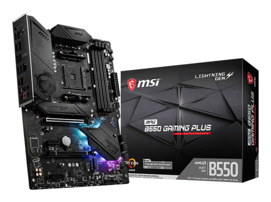 Mainboard|MSI|AMD B550|SAM4|ATX|2xPCI-Express 3.0 1x|1xPCI-Express 3.0 4x|2xM.2|1xPCI-Express 4.0 1x|Memory DDR4|Memory slots 4|1xHDMI|1xDisplayPort|2xAudio-In|3xAudio-Out|4xUSB 2.0|1xUSB type C|3xUSB 3.2|1xPS/2|1xOptical S/PDIF|1xRJ45|MPGB550GAMINGPLUS