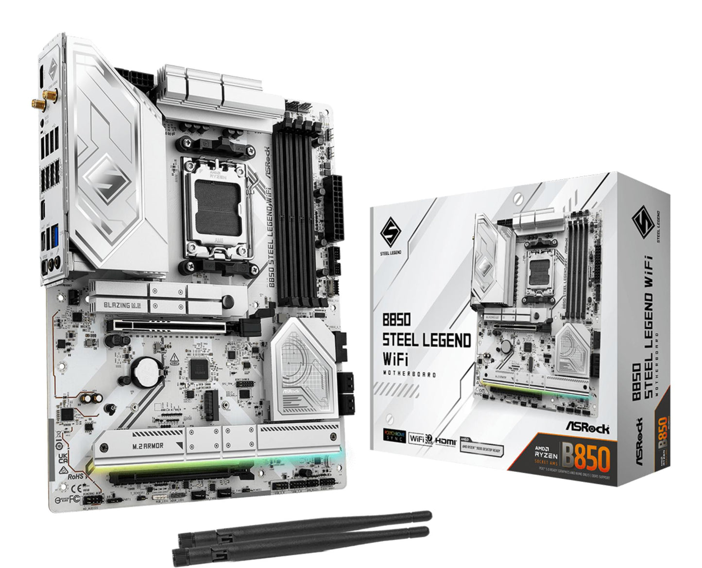 Peamine plaat|ASROCK|AMD B850|SAM5|ATX|Mälu DDR5|Mälu pesad 4|1xPCI-Express 4.0 16x|1xPCI-Express 5.0 16x|1xM.2|1xHDMI|1xAudio-In|1xAudio-Out|4xUSB 2.0|5xUSB 3.2|2xUSB-C|1xOptical S/PDIF|1xRJ45|B850STEELLEGENDWIFI
