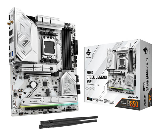 Mainboard|ASROCK|AMD B850|SAM5|ATX|Memory DDR5|Memory slots 4|1xPCI-Express 4.0 16x|1xPCI-Express 5.0 16x|1xM.2|1xHDMI|1xAudio-In|1xAudio-Out|4xUSB 2.0|5xUSB 3.2|2xUSB-C|1xOptical S/PDIF|1xRJ45|B850STEELLEGENDWIFI