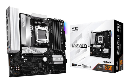 Mainboard|ASROCK|AMD B850|SAM5|Micro-ATX|Memory DDR5|Memory slots 4|1xPCI-Express 4.0 4x	|1xPCI-Express 5.0 16x|1xM.2|1xHDMI|1xDisplayPort|1xAudio-In|1xAudio-Out|1xMicrophone|4xUSB 2.0|3xUSB 3.2|1xUSB-C|1xRJ45|B850MPRORS