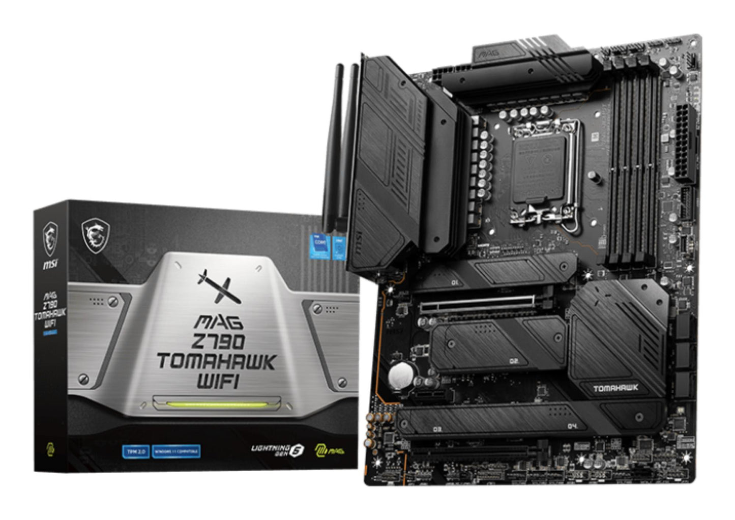 Peamine plaat|MSI|Intel Z790|LGA1700|ATX|Mälu DDR5|Mälu pesad 4|1xPCI-Express 3.0 1x|2xPCI-Express 5.0 16x|4xM.2|1xHDMI|1xDisplayPort|8xUSB 3.2|2xUSB-C|1xOptiline S/PDIF|1xRJ45|5xAudio port|MAGZ790TOMAHAWKWIFI