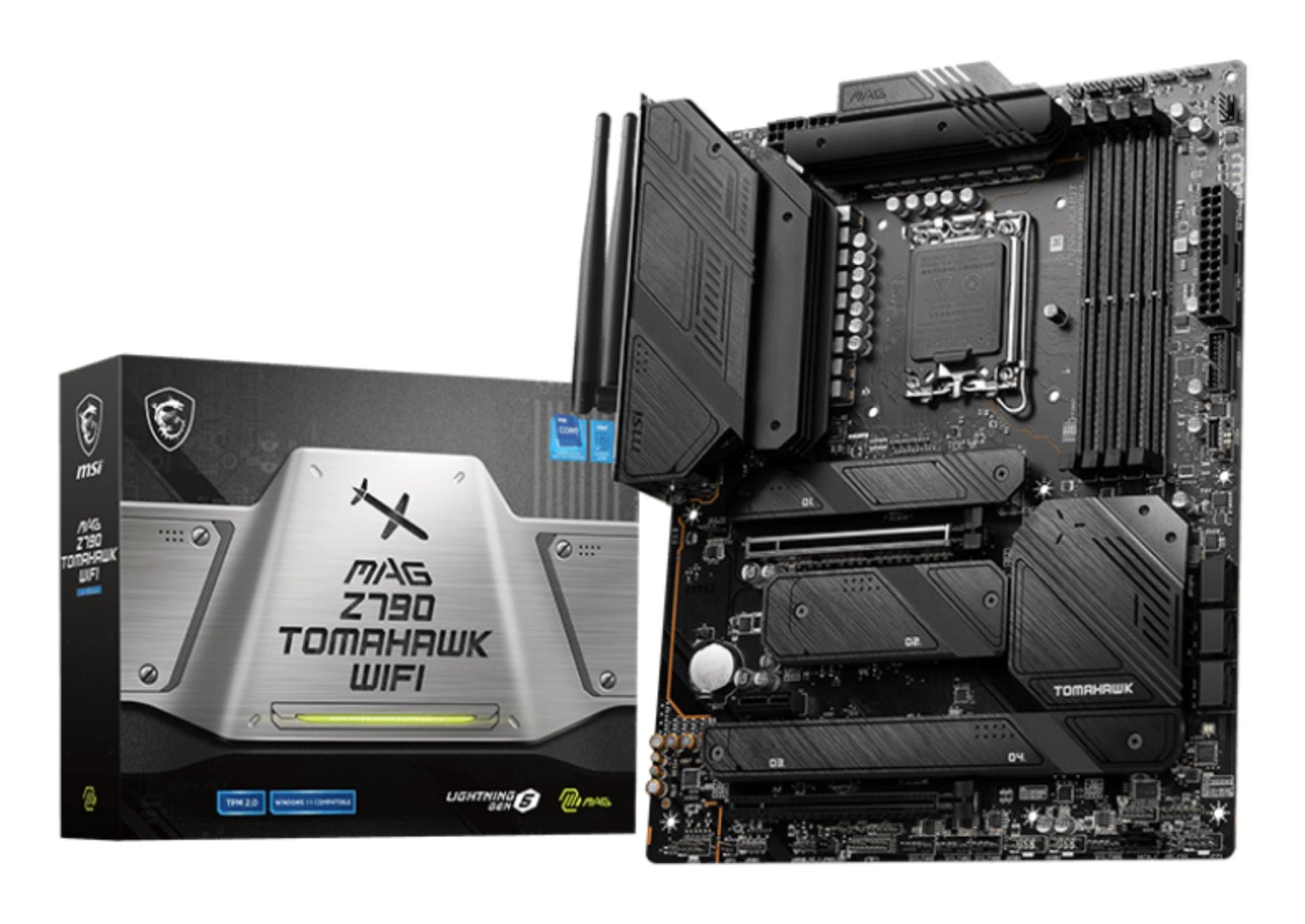 Peamine plaat|MSI|Intel Z790|LGA1700|ATX|Mälu DDR5|Mälu pesad 4|1xPCI-Express 3.0 1x|2xPCI-Express 5.0 16x|4xM.2|1xHDMI|1xDisplayPort|8xUSB 3.2|2xUSB-C|1xOptiline S/PDIF|1xRJ45|5xAudio port|MAGZ790TOMAHAWKWIFI
