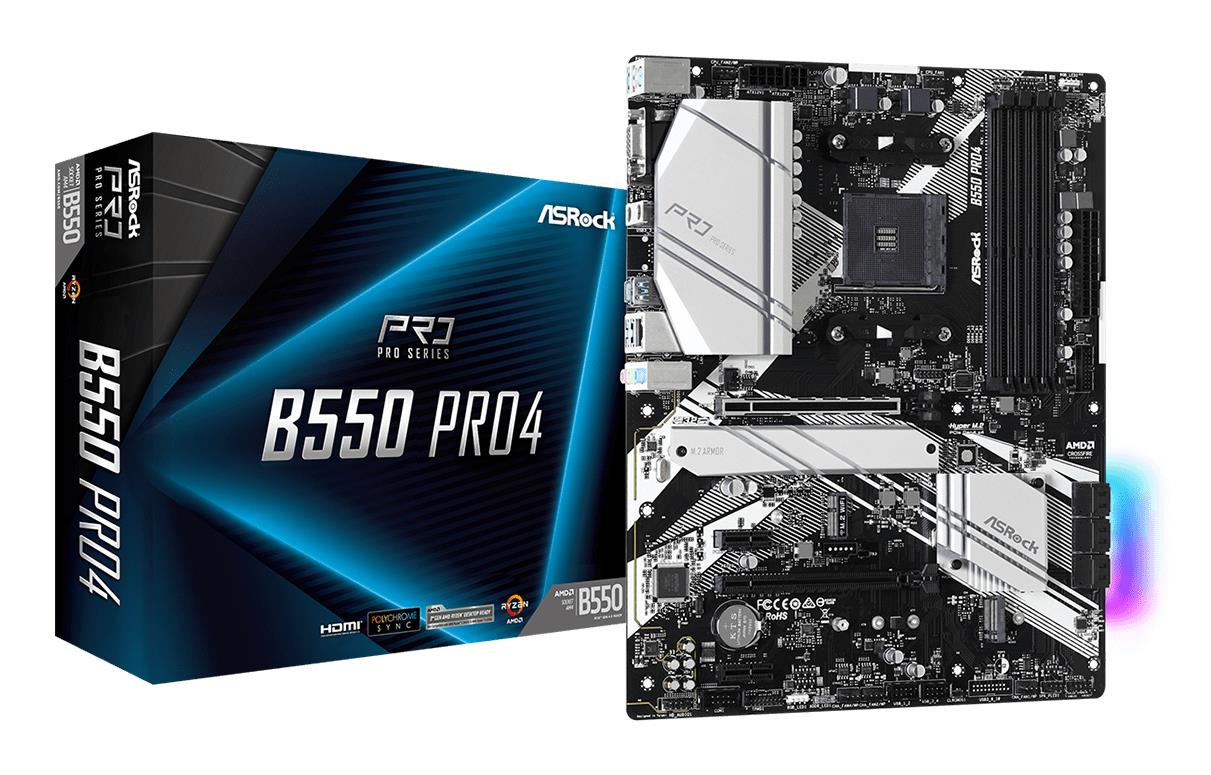 Peamine plaat|ASROCK|AMD B550|SAM4|ATX|2xPCI-Express 3.0 1x|1xPCI-Express 3.0 16x|2xM.2|1xPCI-Express 4.0 16x|Mälu DDR4|Mälu pesad 4|1x15pin D-sub|1xHDMI|1xUSB tüüp C|5xUSB 3.2|1xPS/2|1xRJ45|3xAudio port|B550PRO4