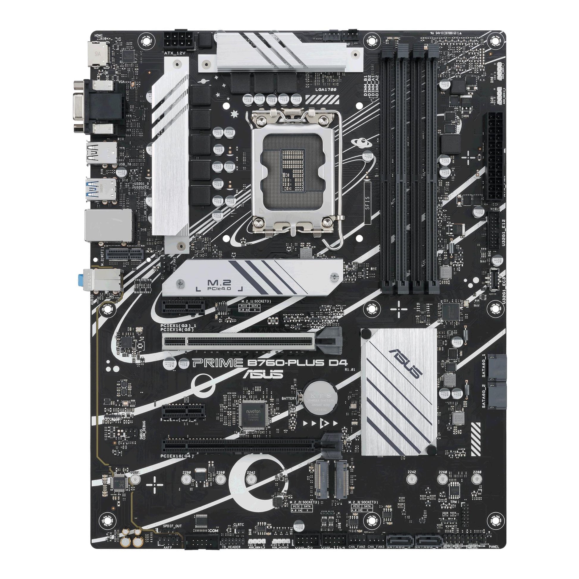 Mainboard|ASUS|Intel B760 Express|LGA1700|ATX|Memory DDR4|Memory slots 4|2xPCI-Express 3.0 1x|1xPCI-Express 4.0 16x|1xPCI-Express 5.0 16x|3xM.2|1x15pin D-sub|1xHDMI|1xDisplayPort|2xUSB 2.0|3xUSB 3.2|1xUSB-C|1xRJ45|3xAudio port|PRIMEB760-PLUSD4
