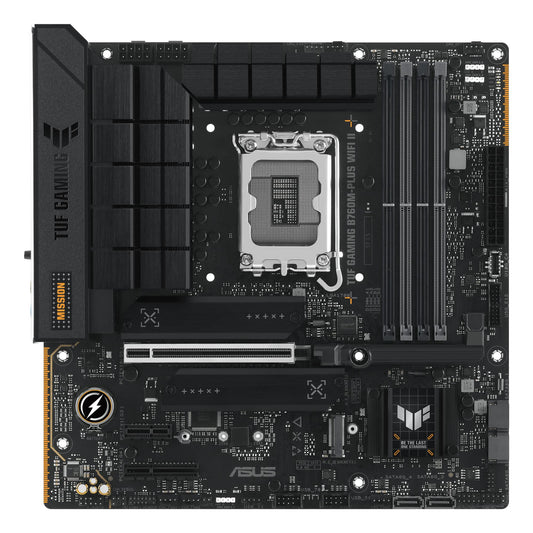 Mainboard|ASUS|Intel B760 Express|LGA1700|Micro-ATX|Memory slots 4|1xPCI-Express 3.0 1x|1xPCI-Express 4.0 4x	|1xPCI-Express 5.0 16x|3xM.2|1xHDMI|1xDisplayPort|4xUSB 2.0|3xUSB 3.2|1xUSB-C|1xOptical S/PDIF|1xRJ45|5xAudio port|TUFGAMINGB760M-PLUS