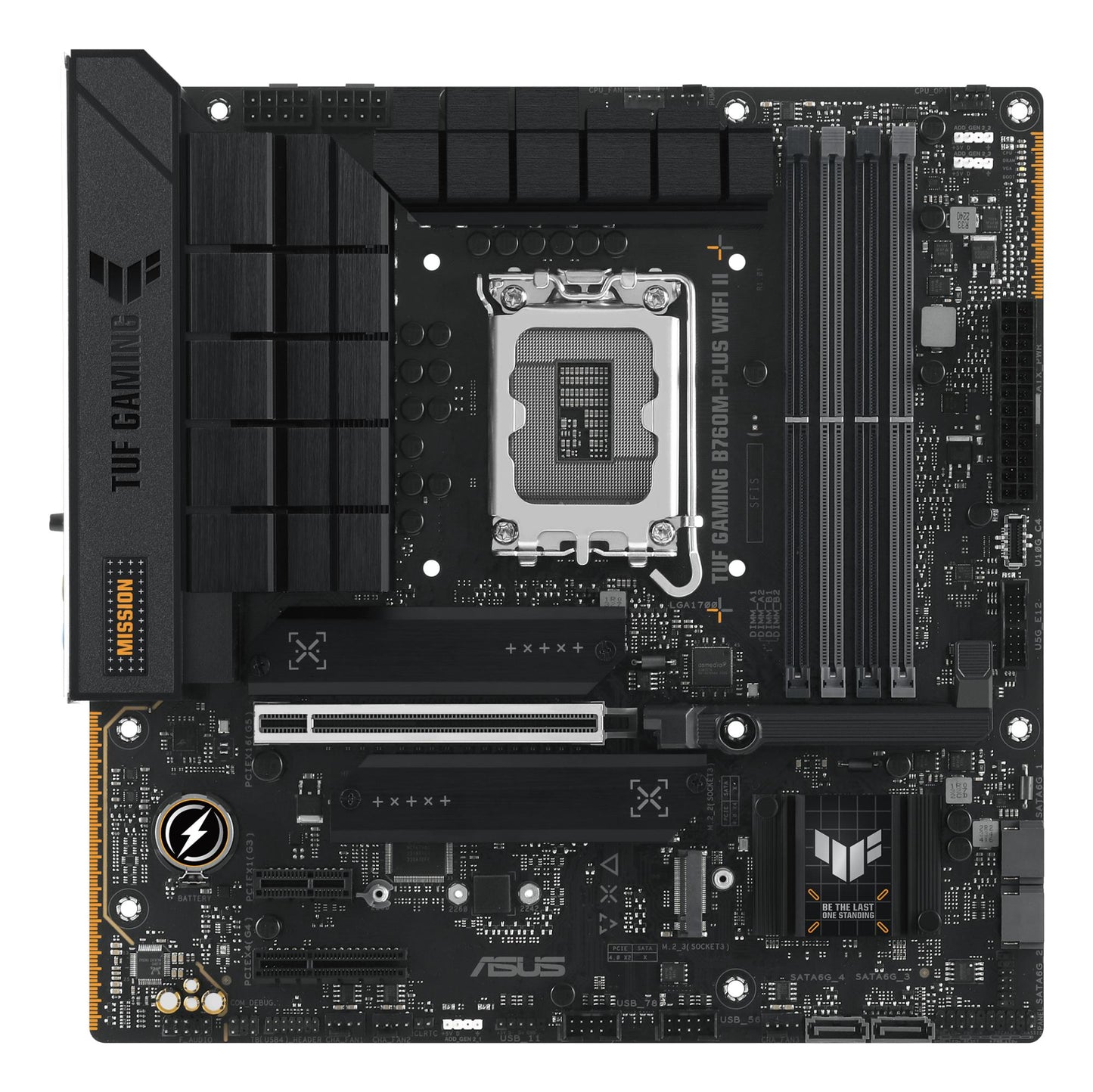 Mainboard|ASUS|Intel B760 Express|LGA1700|Micro-ATX|Memory slots 4|1xPCI-Express 3.0 1x|1xPCI-Express 4.0 4x	|1xPCI-Express 5.0 16x|3xM.2|1xHDMI|1xDisplayPort|4xUSB 2.0|3xUSB 3.2|1xUSB-C|1xOptical S/PDIF|1xRJ45|5xAudio port|TUFGAMINGB760M-PLUS
