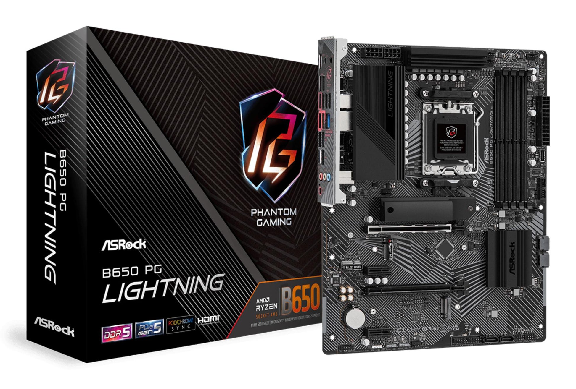 Emaplaat|ASROCK|AMD B650|SAM5|ATX|Mälu DDR5|Mälu pesad 4|2xPCI-Express 4.0 1x|2xPCI-Express 4.0 16x|3xM.2|1xHDMI|1xAudio-In|1xAudio-Out|1xMikrofon|4xUSB 2.0|7xUSB 3.2|2xUSB-C|1xRJ45|B650PGLIGHTNING