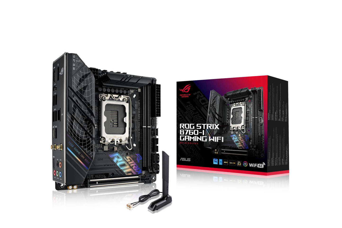 Emaplaat|ASUS|Intel B760 Express|LGA1700|Mini-ITX|Mälu DDR5|Mälu pesad 2|1xPCI-Express 5.0 16x|2xM.2|1xHDMI|1xDisplayPort|3xUSB 2.0|3xUSB 3.2|2xUSB-C|1xRJ45|5xAudio port|STRIXB760-IGAMINGWIFI
