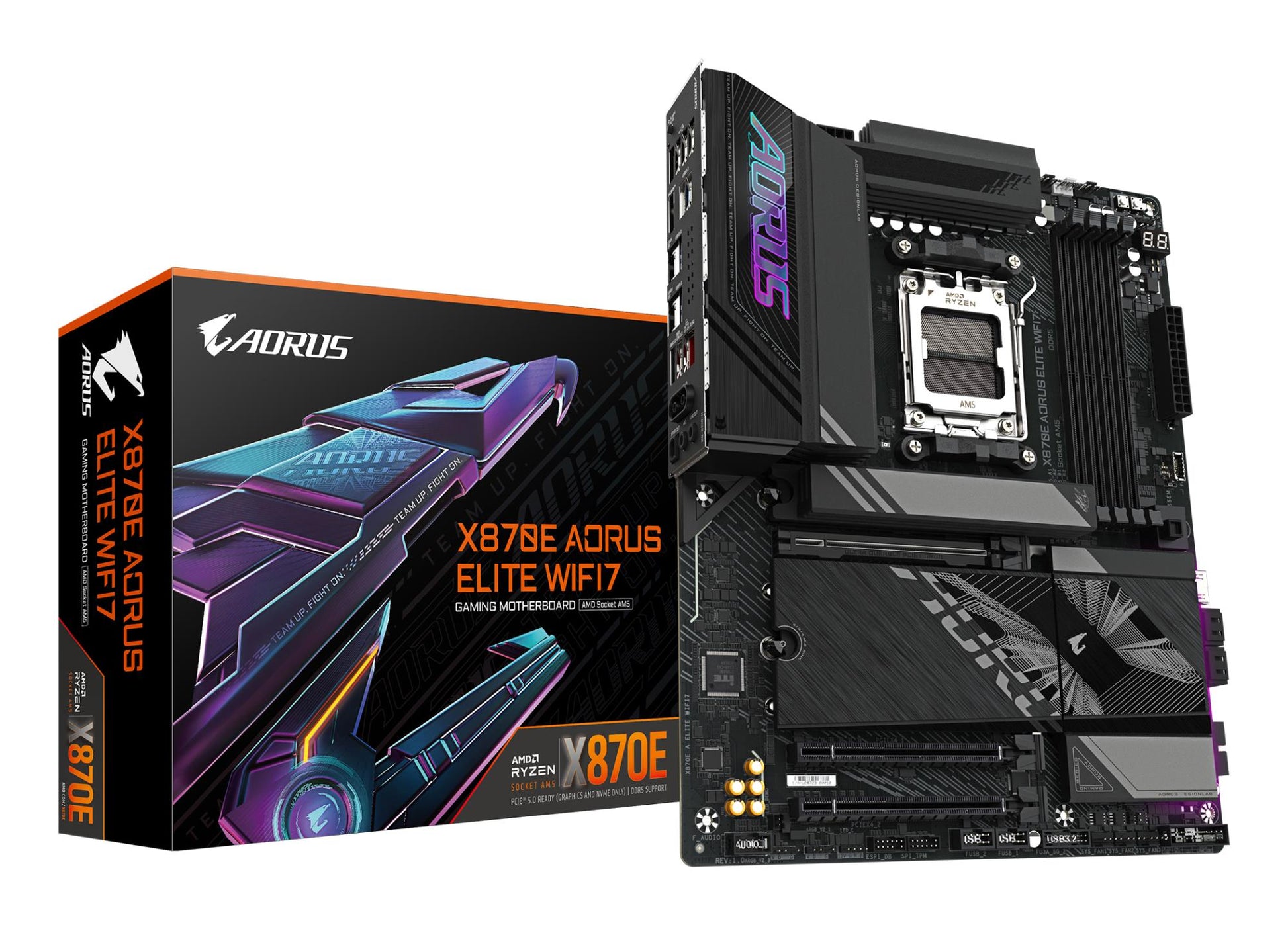 Peamine plaat|GIGABYTE|AMD X870E|SAM5|ATX|Mälu DDR5|Mälu pesad 4|1xPCI-Express 3.0 4x|1xPCI-Express 4.0 4x|1xPCI-Express 5.0 16x|4xM.2|1xHDMI|4xUSB 2.0|6xUSB 3.2|2xUSB-C|1xOptical S/PDIF|1xRJ45|2xAudio port|X870EAELITEWIFI71.2