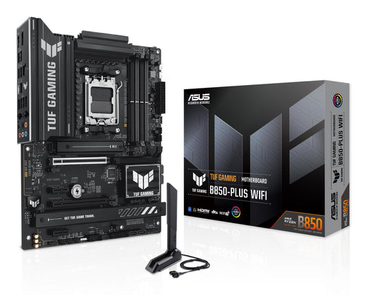 Mainboard|ASUS|AMD B850|SAM5|ATX|Memory DDR5|Memory slots 4|2xPCI-Express 4.0 1x|1xPCI-Express 4.0 16x|1xPCI-Express 5.0 16x|3xM.2|1xHDMI|1xDisplayPort|2xUSB 2.0|4xUSB 3.1|3xUSB 3.2|1xUSB-C|1xRJ45|5xAudio port|TUFGAMINGB850-PLUSWIFI
