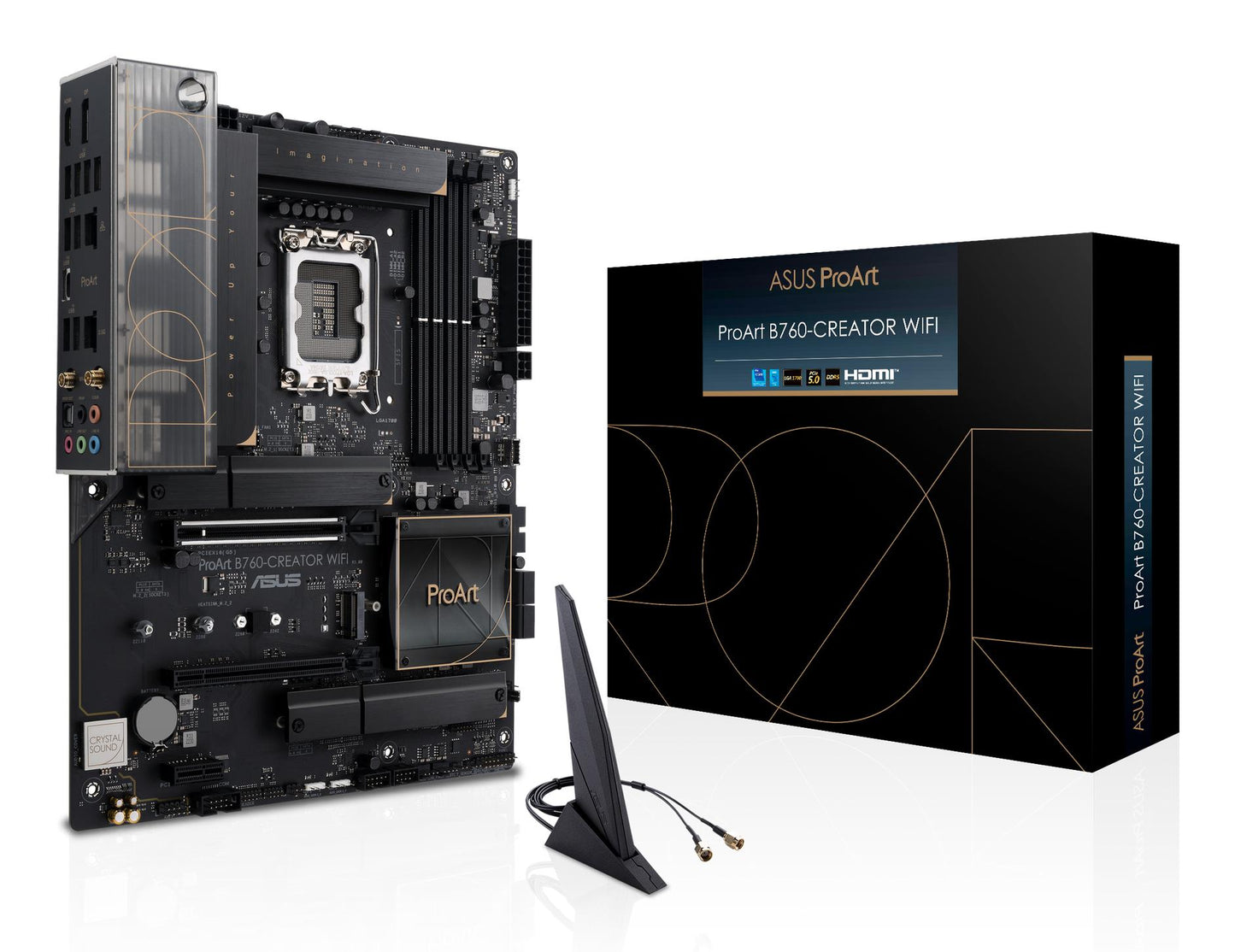 Mainboard|ASUS|Intel B760 Express|LGA1700|ATX|Memory DDR5|Memory slots 4|1xPCI-Express 3.0 1x|1xPCI-Express 4.0 16x|1xPCI-Express 5.0 16x|3xM.2|1xHDMI|1xDisplayPort|4xUSB 2.0|5xUSB 3.2|1xUSB-C|1xOptical S/PDIF|2xRJ45|5xAudio port|PROARTB760-CREATORWIFI