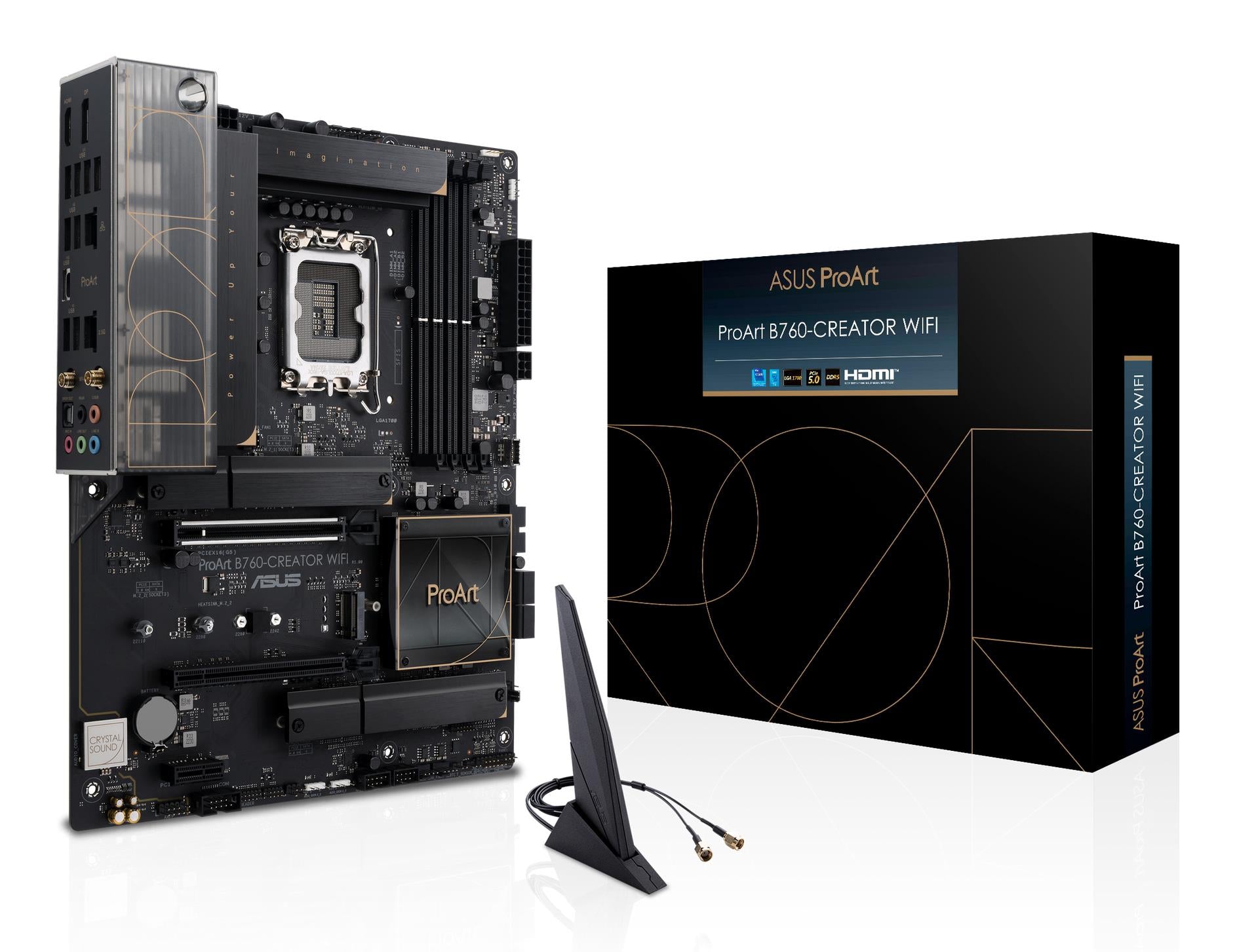 Mainboard|ASUS|Intel B760 Express|LGA1700|ATX|Memory DDR5|Memory slots 4|1xPCI-Express 3.0 1x|1xPCI-Express 4.0 16x|1xPCI-Express 5.0 16x|3xM.2|1xHDMI|1xDisplayPort|4xUSB 2.0|5xUSB 3.2|1xUSB-C|1xOptical S/PDIF|2xRJ45|5xAudio port|PROARTB760-CREATORWIFI