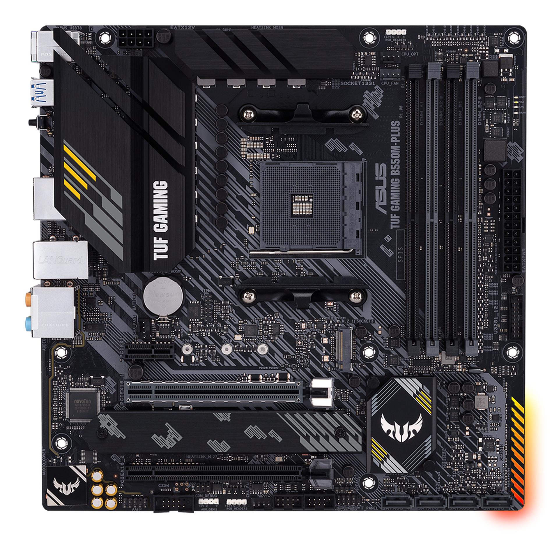 Emaplaat|ASUS|AMD B550|SAM4|MicroATX|1xPCI-Express 3.0 1x|1xPCI-Express 3.0 16x|2xM.2|1xPCI-Express 4.0 16x|Mälu DDR4|Mälu pesad 4|1xHDMI|1xDisplayPort|2xUSB 2.0|1xUSB type C|5xUSB 3.2|1xPS/2|1xOptical S/PDIF|1xRJ45|5xAudio port|TUFGAMINGB550M-PLUS