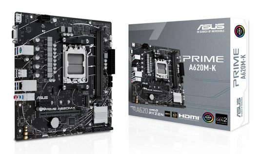 Mainboard|ASUS|AMD A620|Micro-ATX|Memory DDR5|Memory slots 2|1xPCI-Express 3.0 1x|1xPCI-Express 4.0 16x|1xM.2|1x15pin D-sub|1xHDMI|2xUSB 2.0|4xUSB 3.2|1xPS/2|1xRJ45|3xAudio port|PRIMEA620M-K