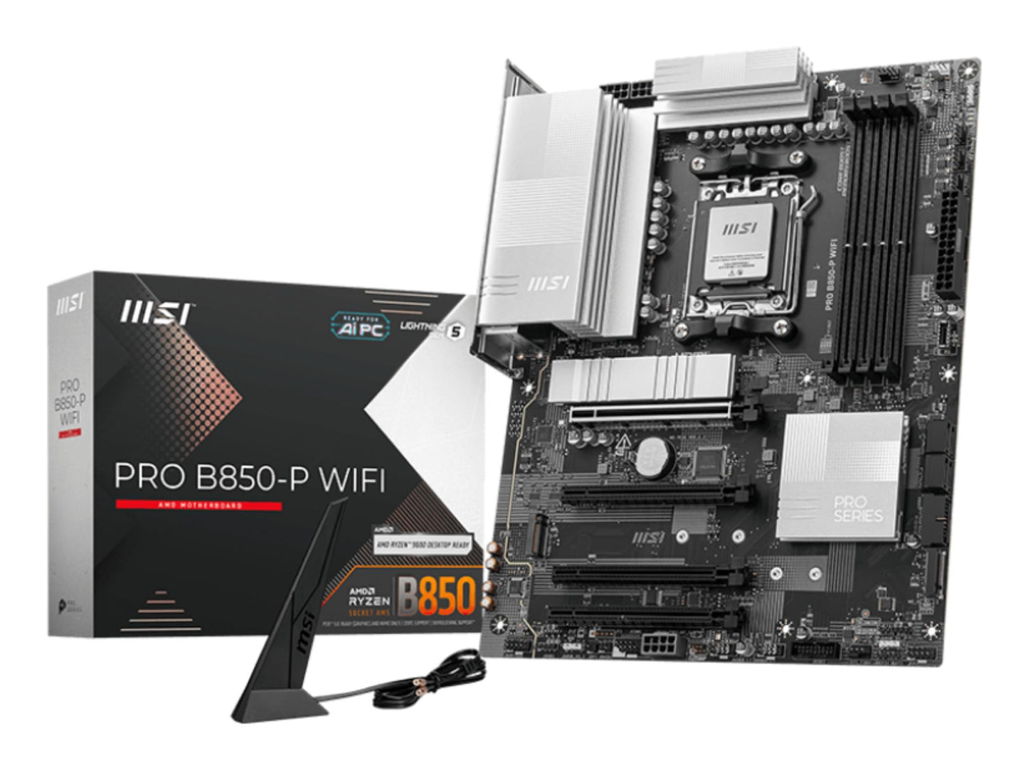 Emaplaat|MSI|AMD B850|SAM5|ATX|Mälu DDR5|Mälu pesad 4|4xPCI-Express 16x|3xM.2|1xHDMI|1xAudio-In|1xAudio-Out|4xUSB 2.0|2xUSB 3.2|2xUSB-C|1xOptical S/PDIF|1xRJ45|PROB850-PWIFI