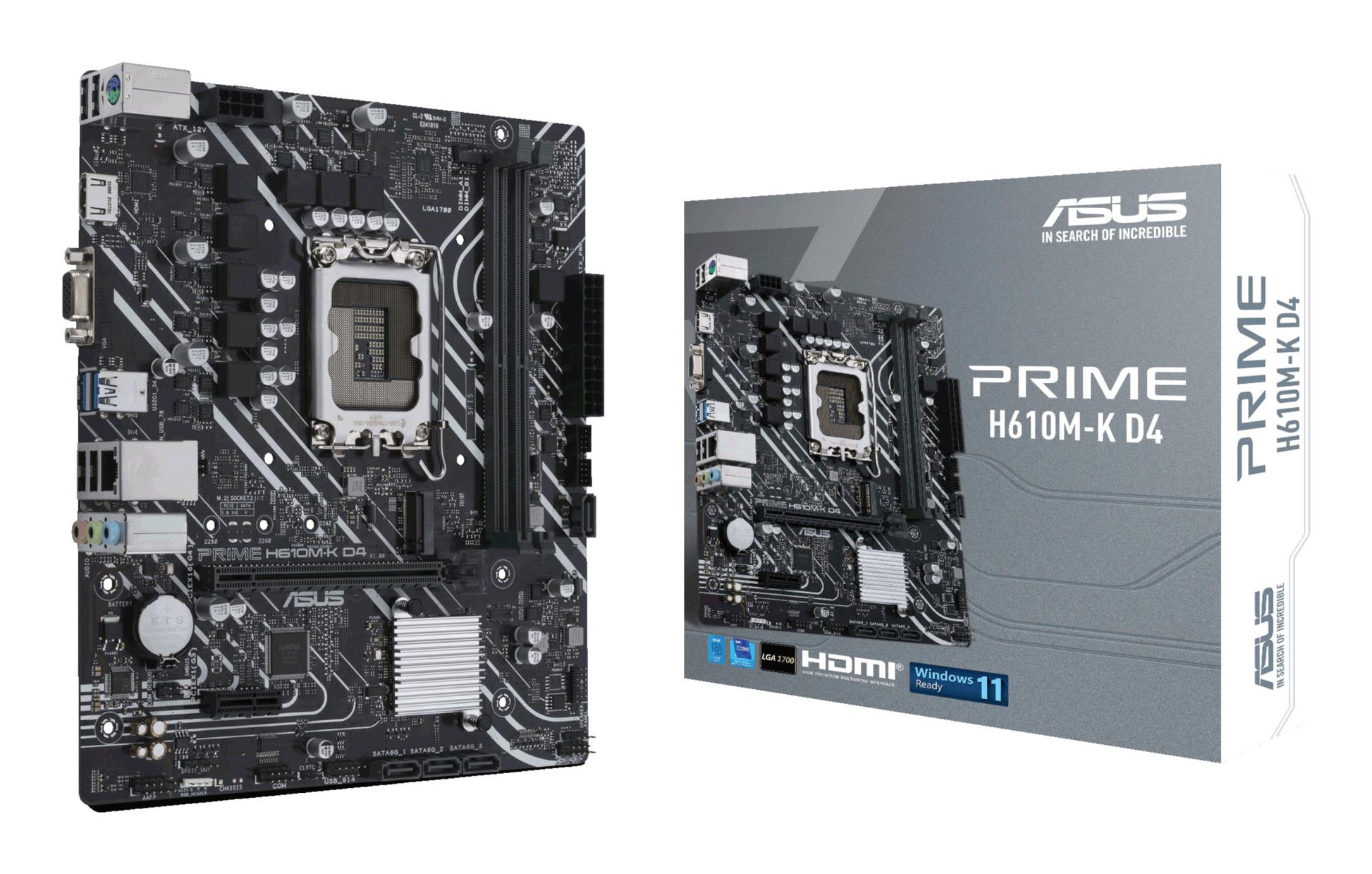 Emaplaat|ASUS|Intel H610|LGA1700|MicroATX|Mälu DDR4|Mälu pesad 2|1xPCI-Express 3.0 1x|1xPCI-Express 4.0 16x|1xM.2|1x15pin D-sub|1xHDMI|2xAudio-In|1xAudio-Out|4xUSB 2.0|2xUSB 3.2|1xPS/2|1xRJ45|PRIMEH610M-KD4